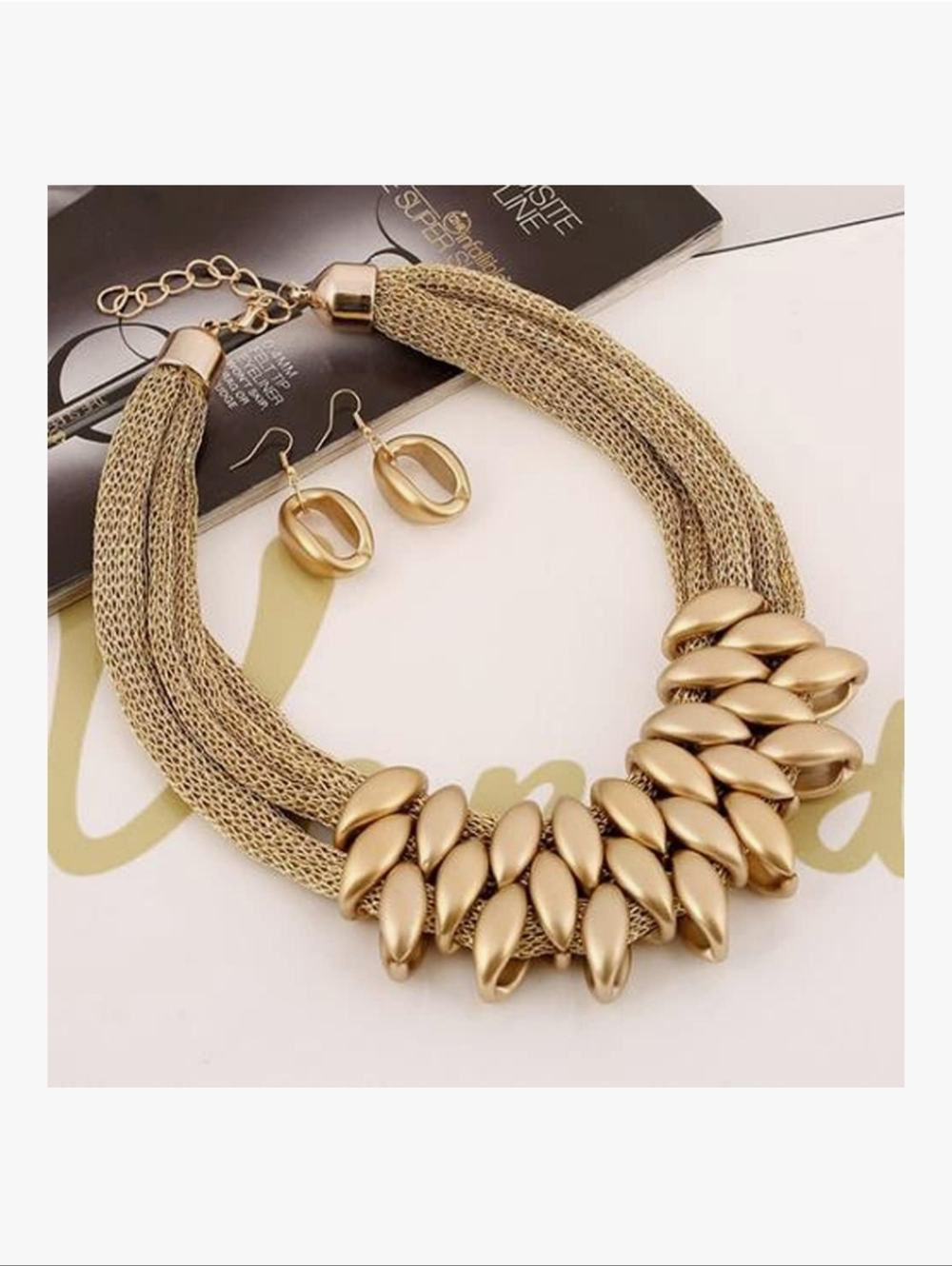 Gold Layered Statement Necklace and Earring Set - Women - Picture 3 of 7